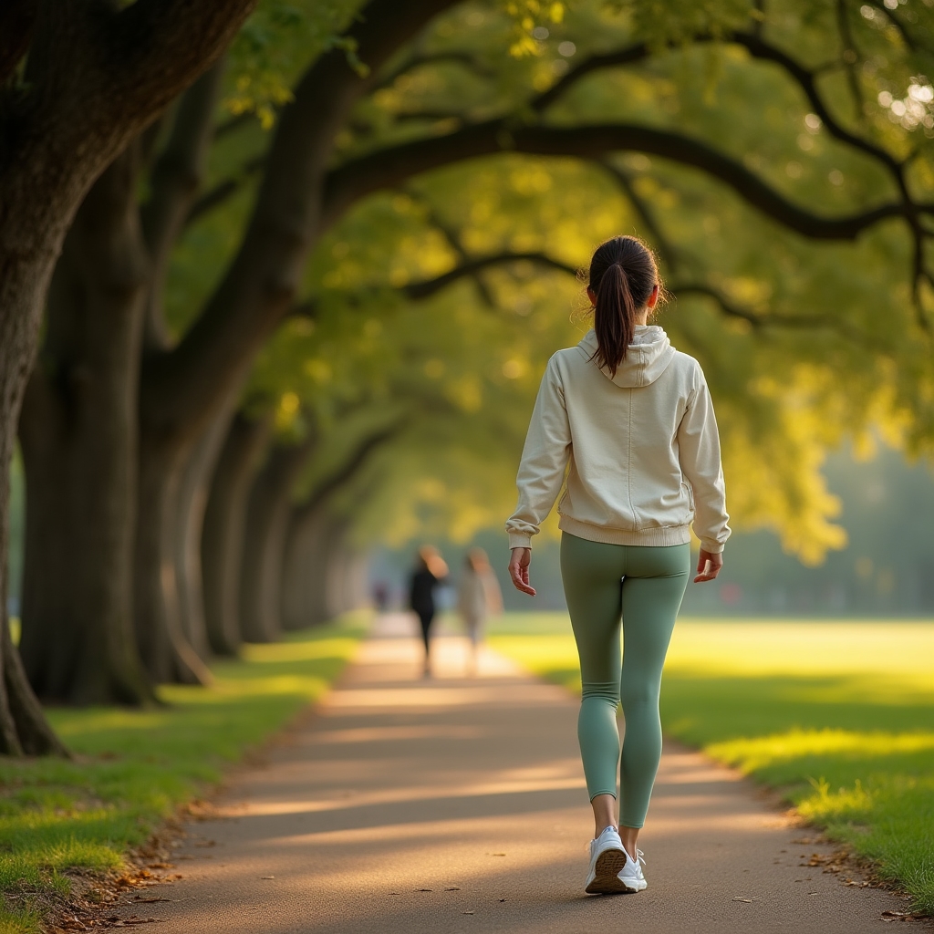 Žena u jutarnjoj šetnji kroz park